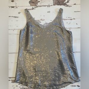 Eileen Fisher 100% silk silver sequin shell tank
